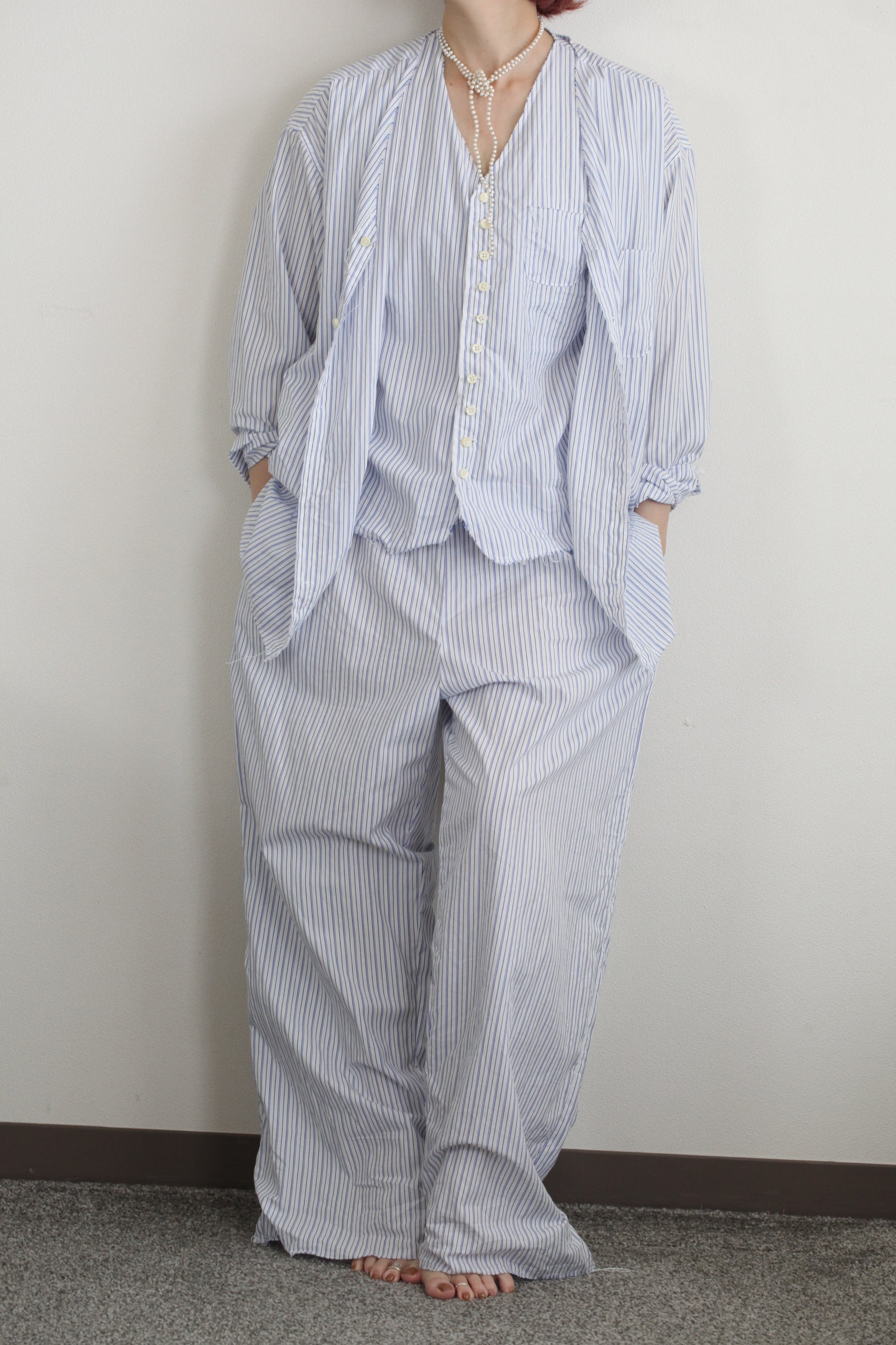 mayumi murasawa shirt_ブルーストライプ_Vシャツ