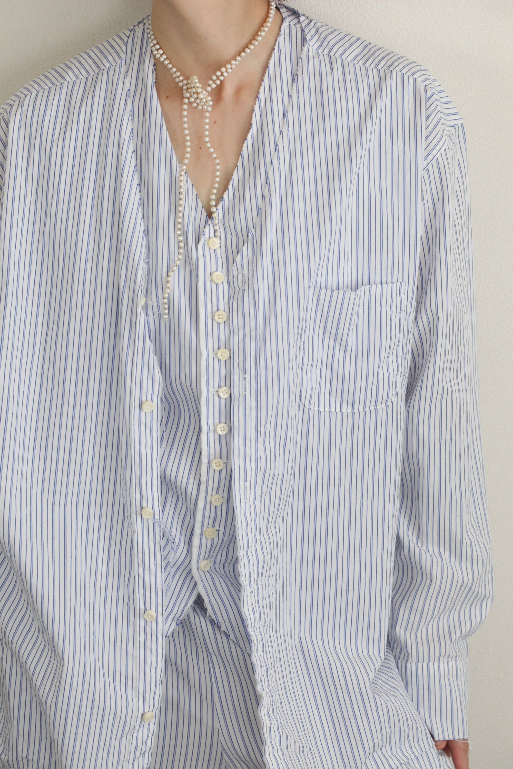 mayumi murasawa shirt_ブルーストライプ_Vシャツ