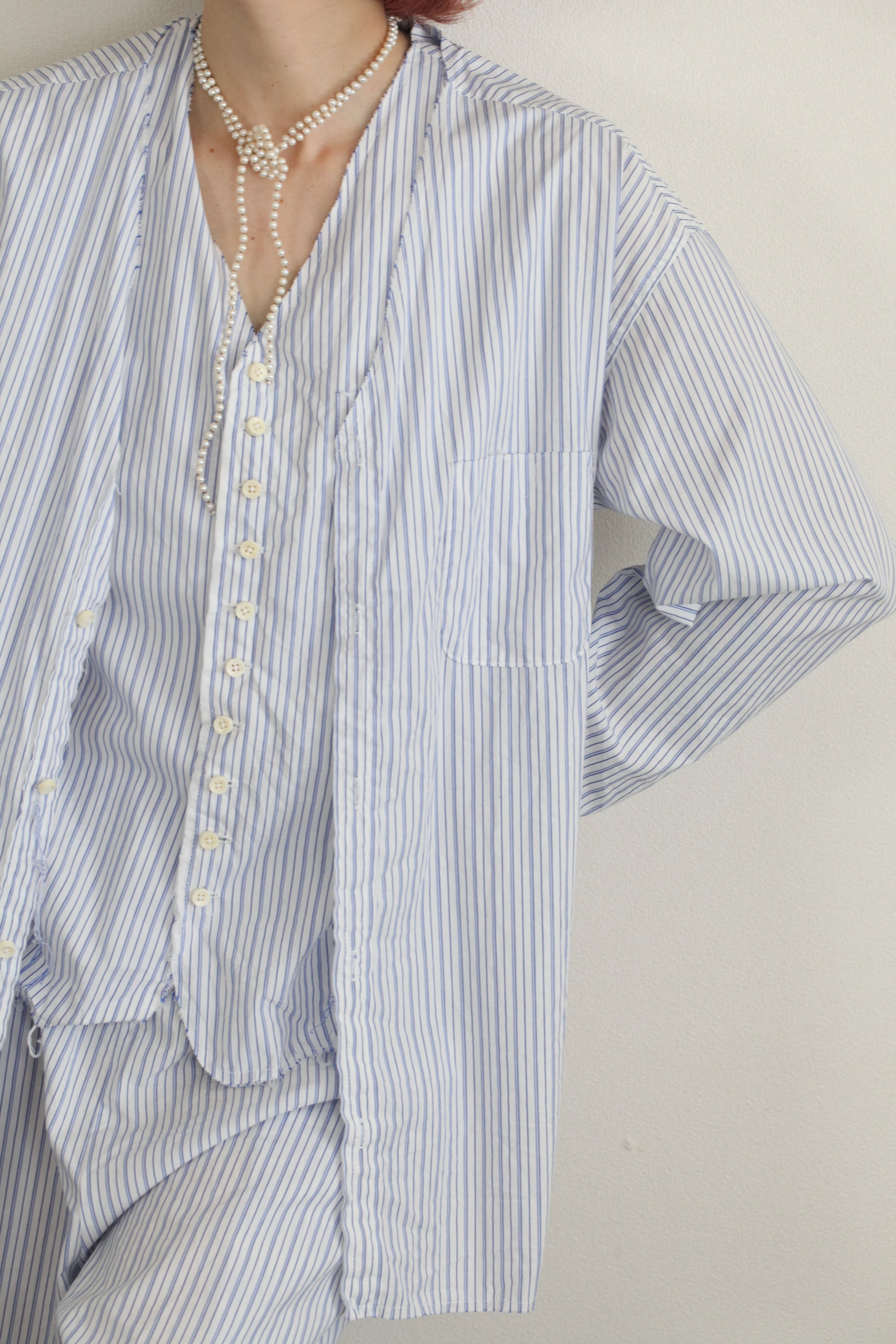 mayumi murasawa shirt_ブルーストライプ_Vシャツ