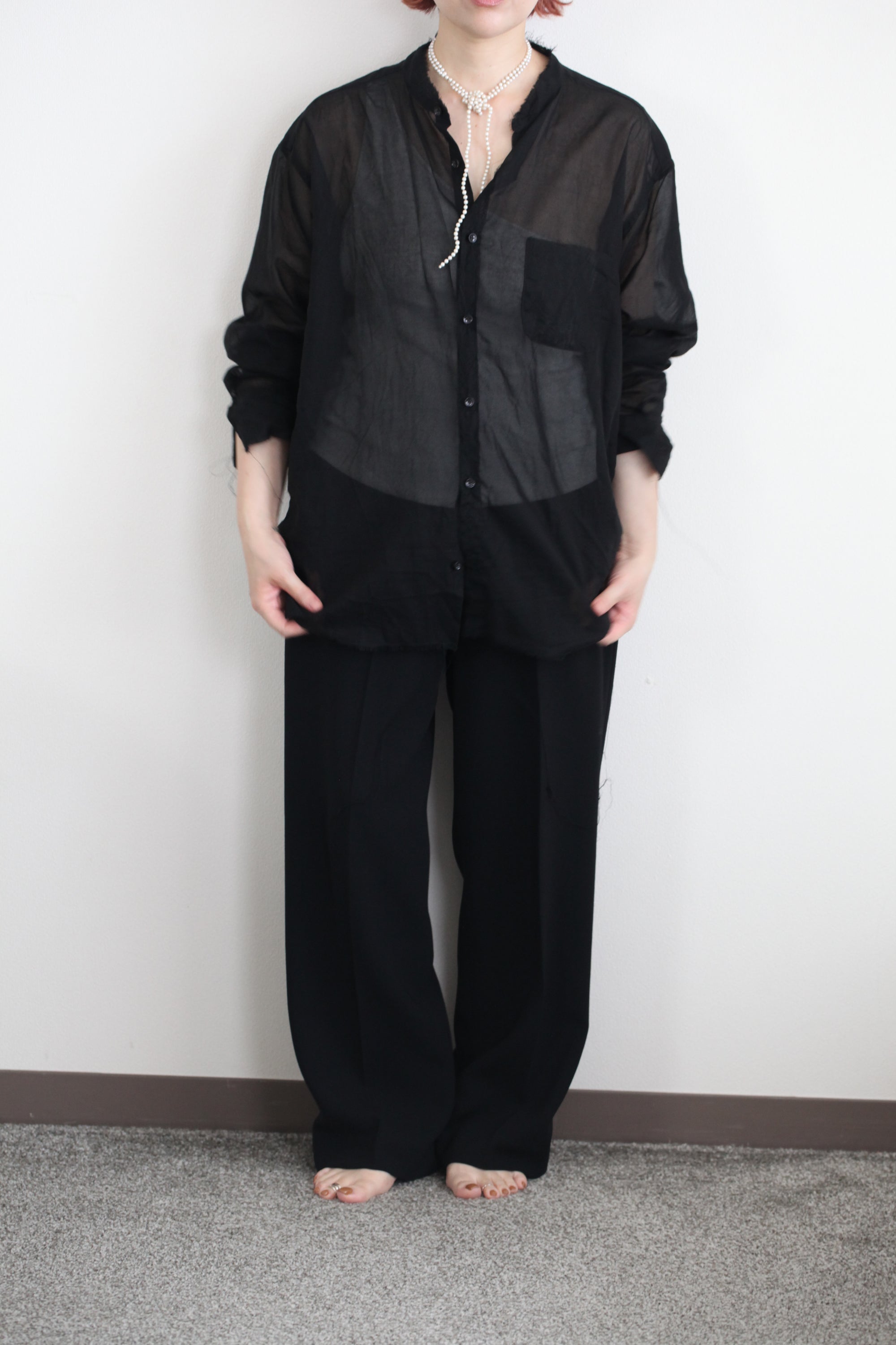 mayumi murasawa shirt_黒オーガンジー_スタンドシャツ