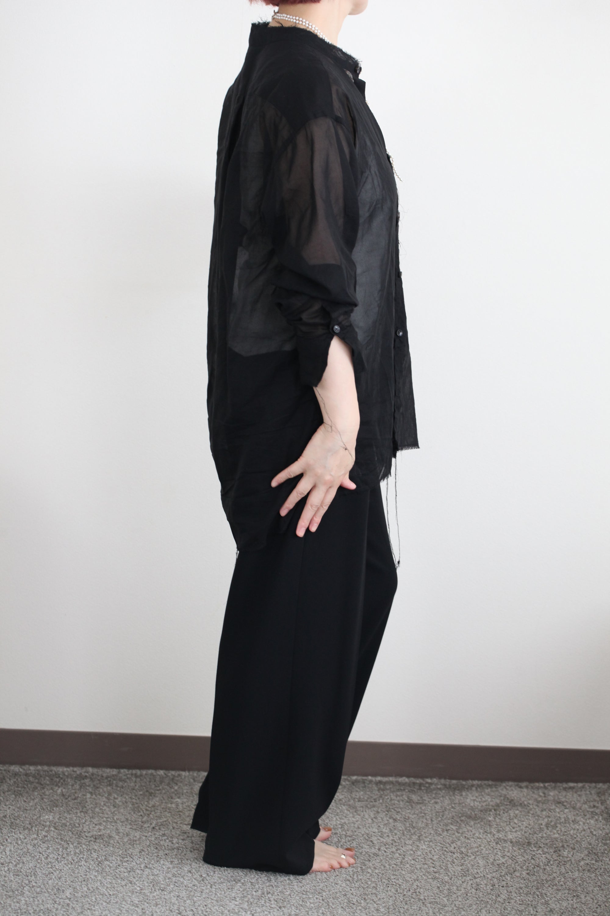 mayumi murasawa shirt_黒オーガンジー_スタンドシャツ