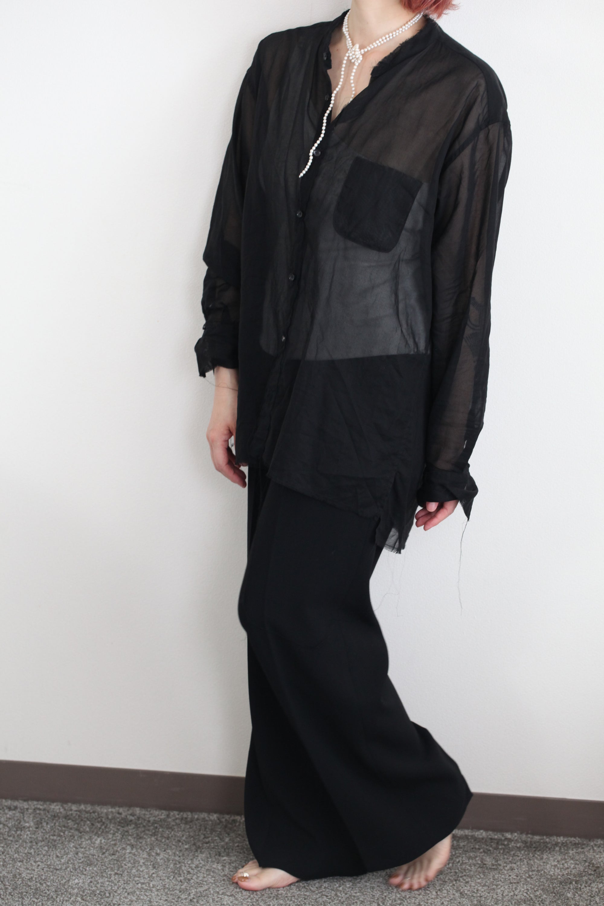 mayumi murasawa shirt_黒オーガンジー_スタンドシャツ