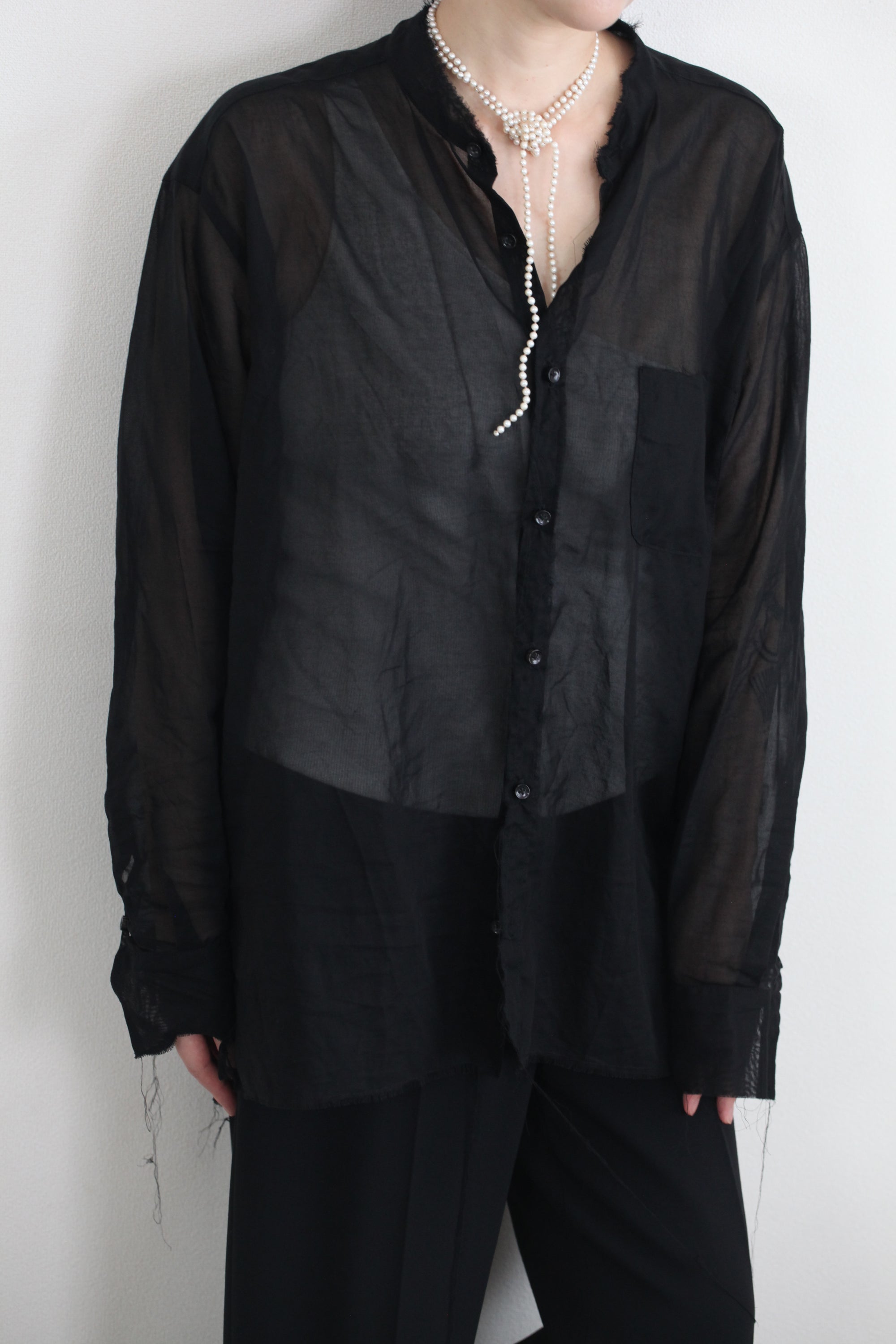 mayumi murasawa shirt_黒オーガンジー_スタンドシャツ