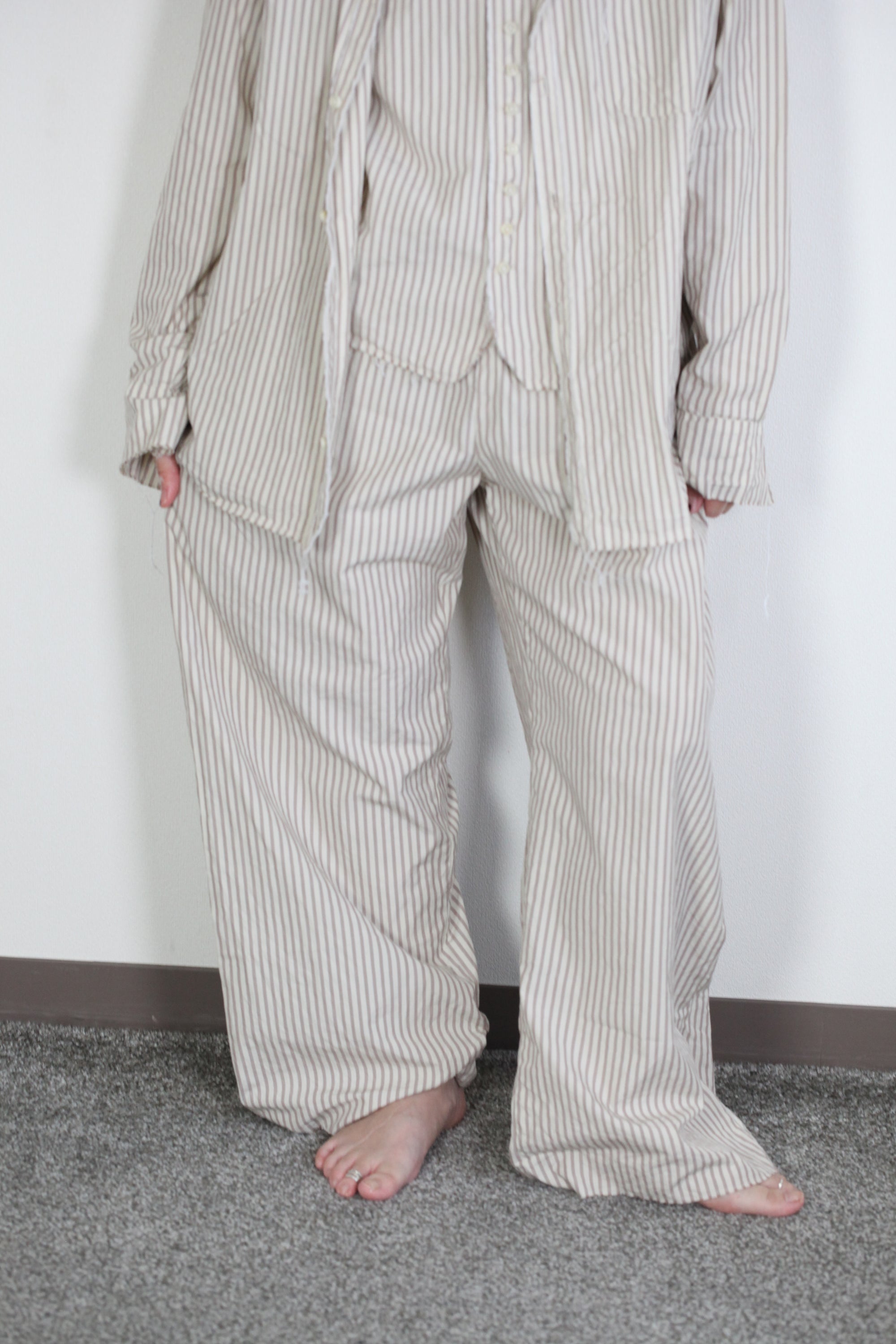 mayumi murasawa shirt_ベージュストライプ_Vシャツ