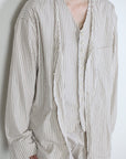 mayumi murasawa shirt_ベージュストライプ_Vシャツ