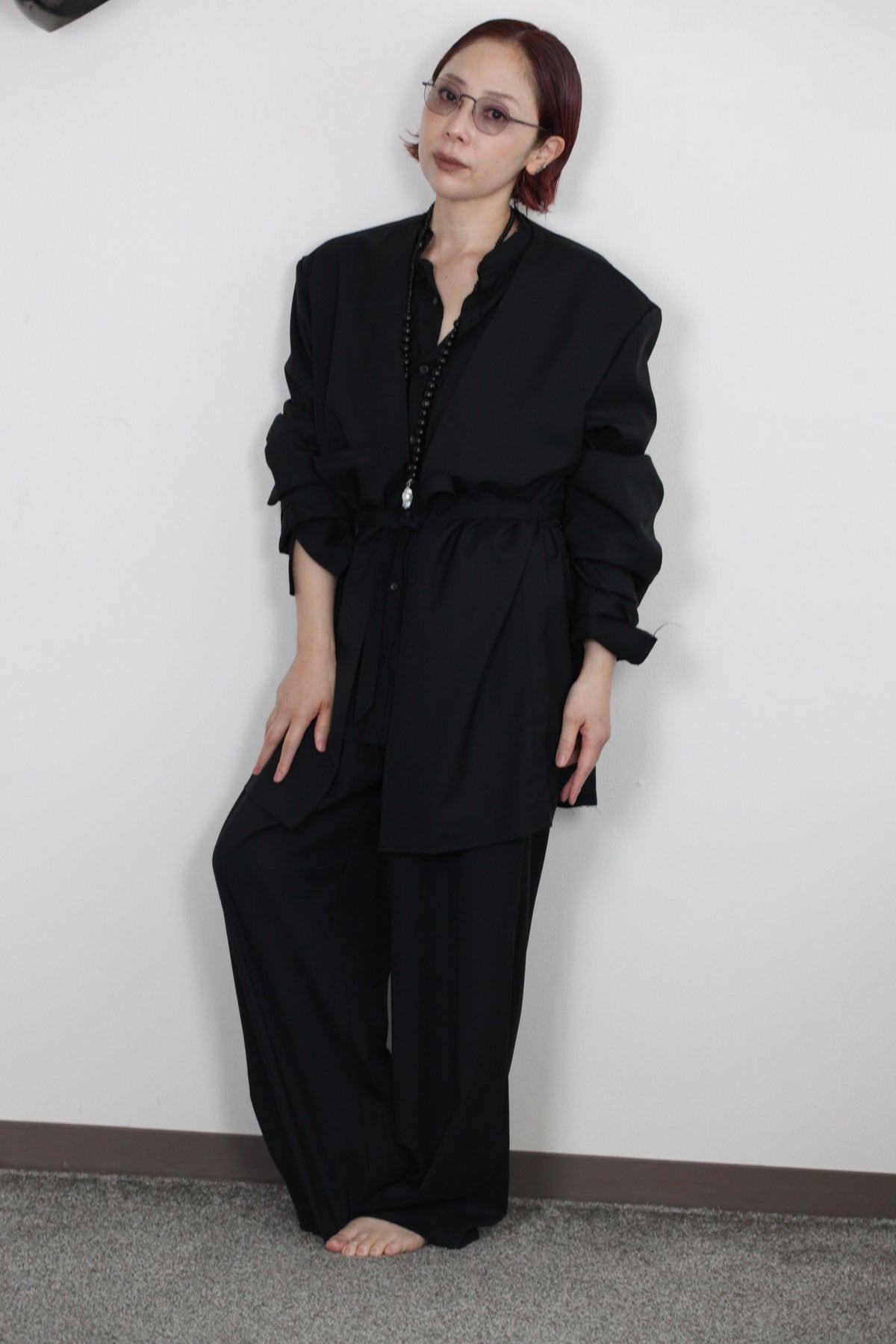 mayumi murasawa shirt_ウールブラック_ガウン+ベルト