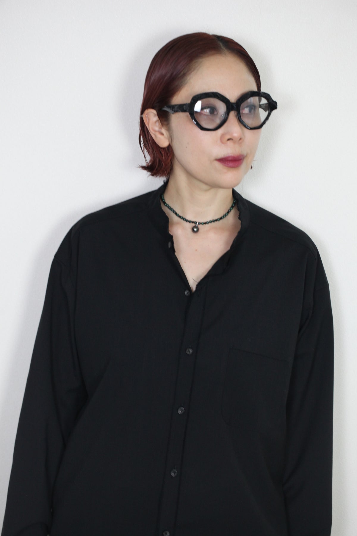 mayumi murasawa shirt_ウールブラック_スタンドシャツ