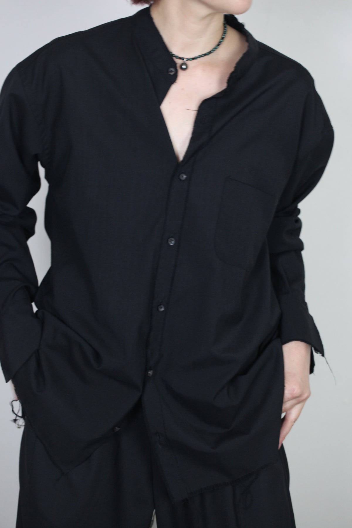 mayumi murasawa shirt_ウールブラック_スタンドシャツ