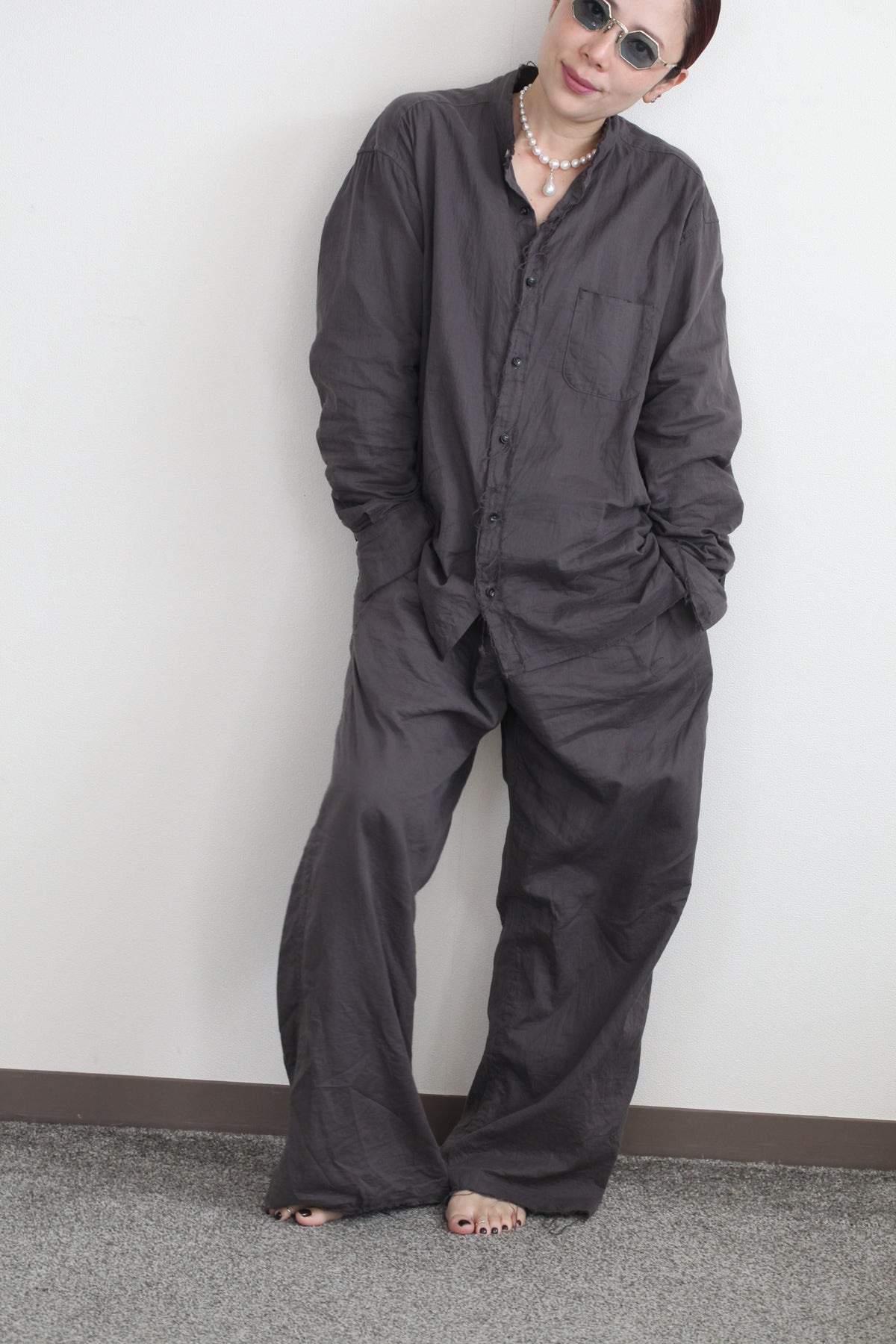 mayumi murasawa shirt_オーガニックコットングレー_セットアップ