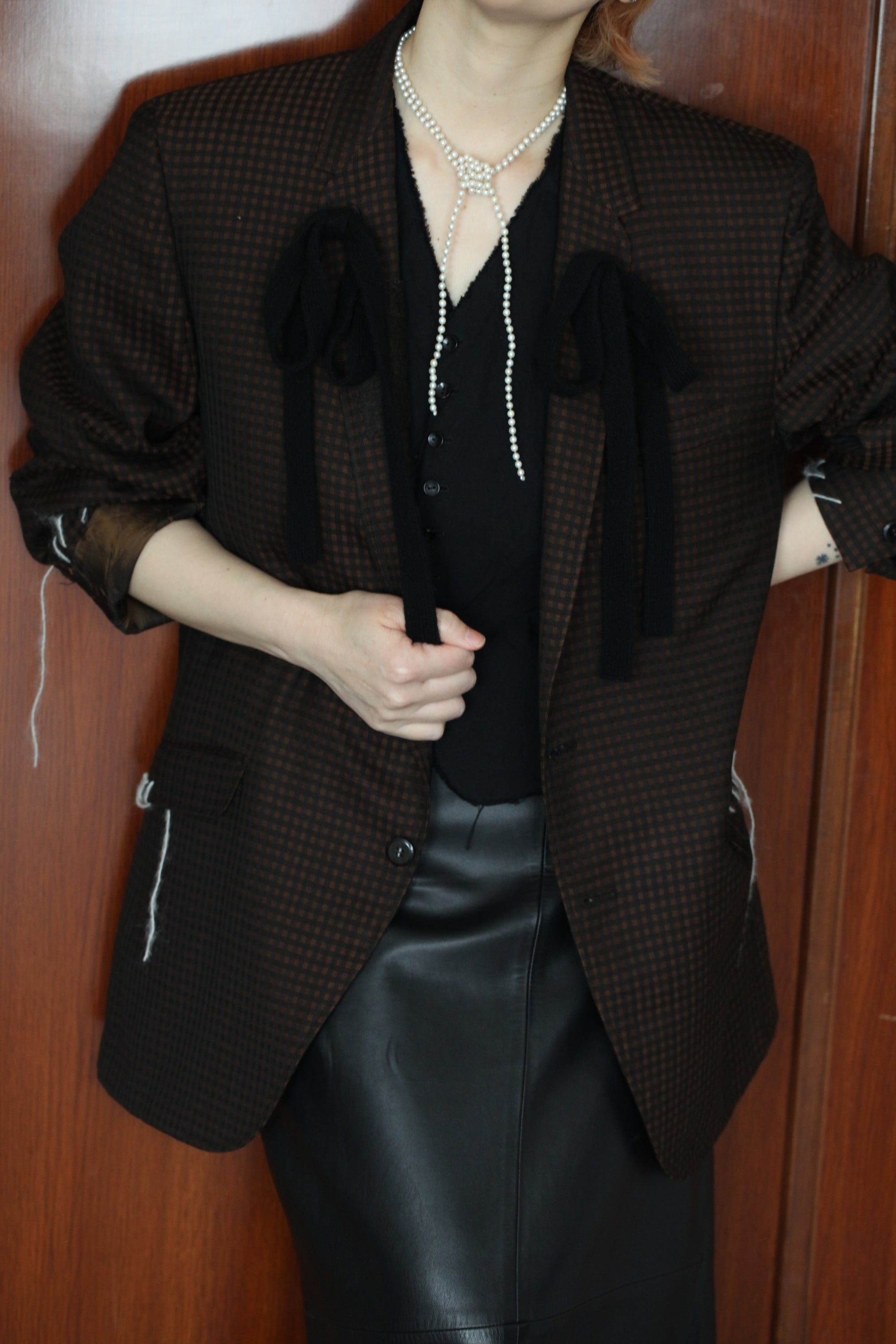 2_チェックの黒リボンジャケット