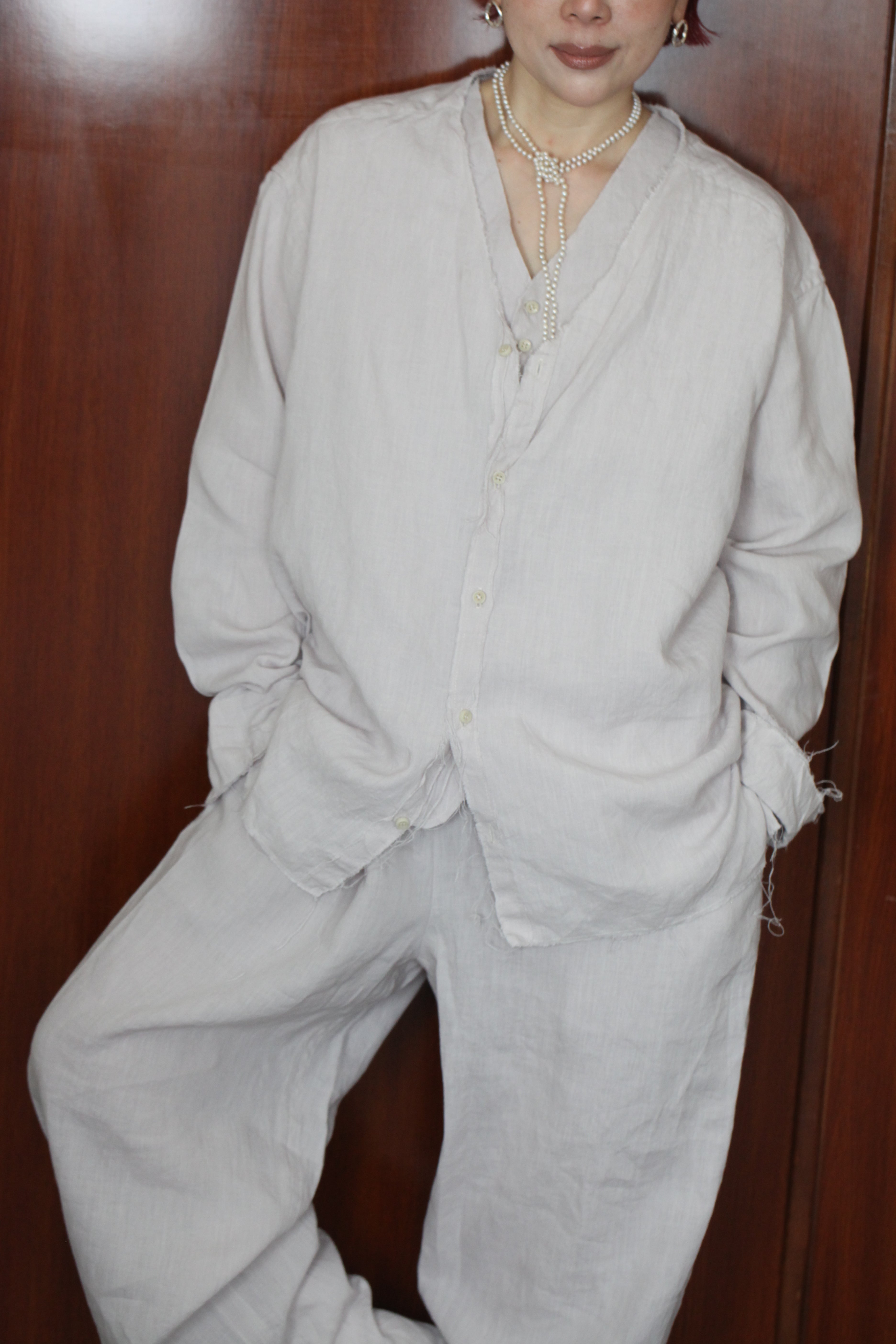 マユミムラサワシャツ mayumi murasawa shirt_リネン和紙_Vシャツ